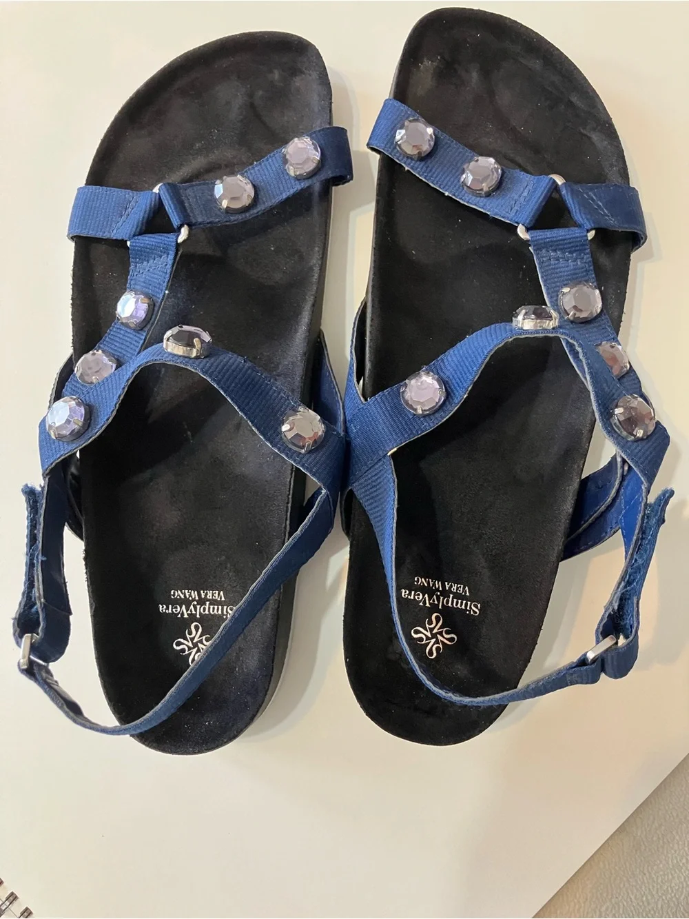 Simply Vera Vera Wang Blue Jeweled T-Strap Flat Sandals